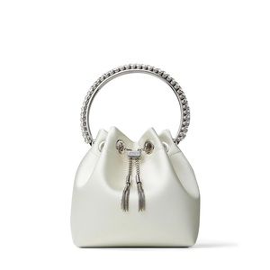 Jimmy Choo Bon Bon Ivory Satin Bag with Crystal Handle